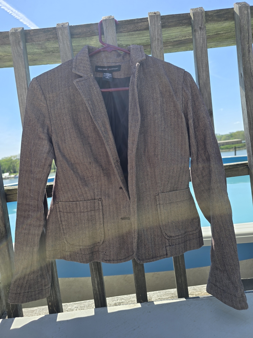 New York & Company Women's Brown Herringbone Blazer Jacket